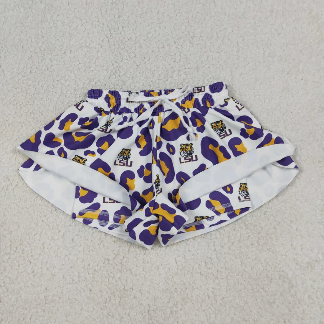 Sibling Mama and Me Kids Bows LSU Tigers Team Clothes Sets Polo Shirt Yoga Active Butterfly Shorts