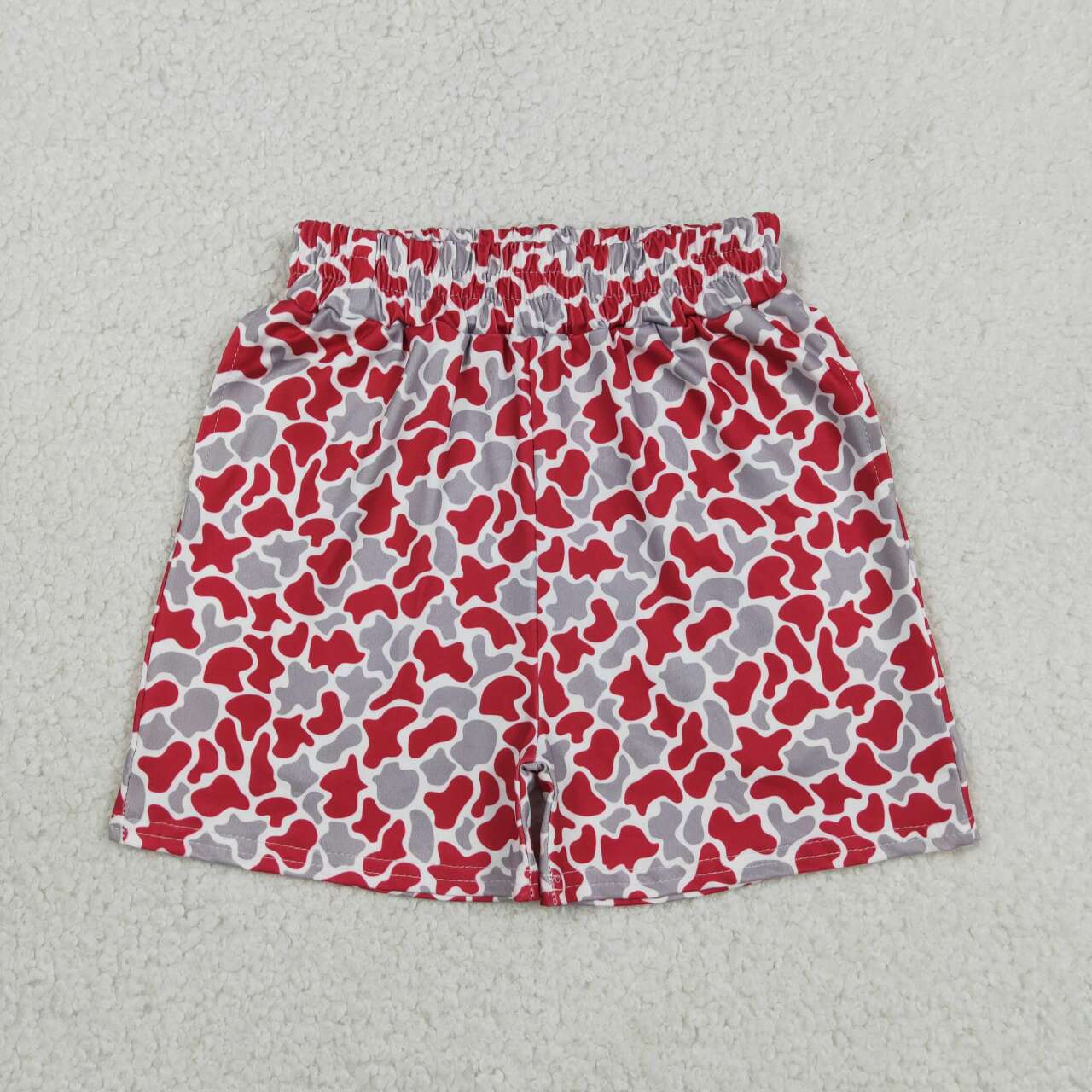 SS0880 Red Grey Camo Print Boys Summer Bottom Shorts