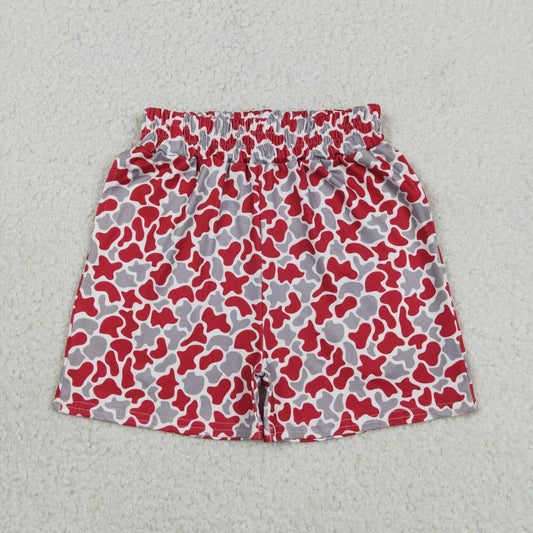 SS0880 Red Grey Camo Print Boys Summer Bottom Shorts