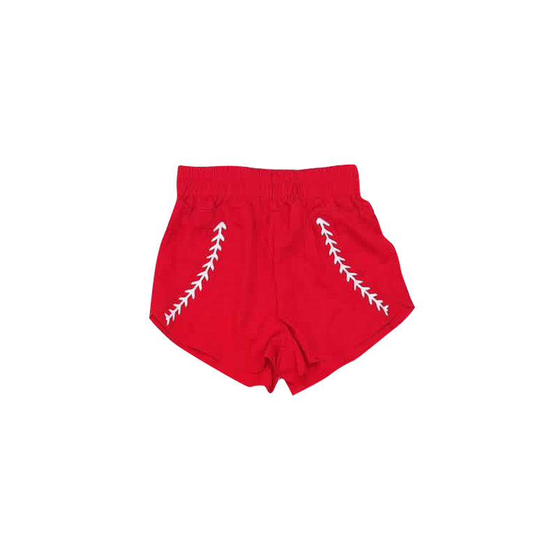 4.23  Kids Girls Red Baseball Stitch Shorts Preorder