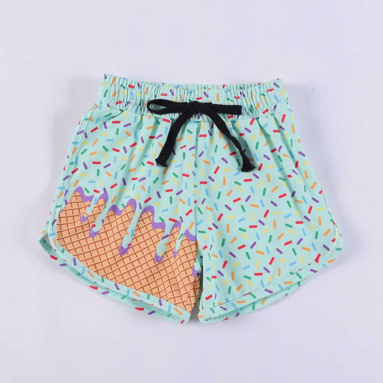 5.5 Kids Mint Green Ice Cream Sprinkle Elastic Waist Shorts with Drawstring Preorder