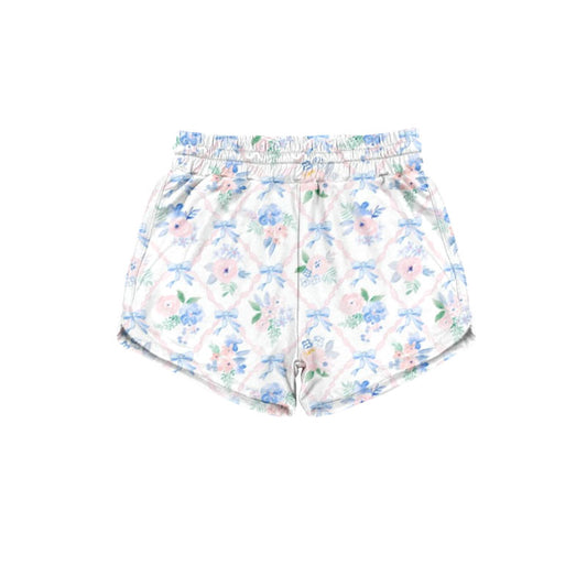 5.5 Kids Girls Pink Floral Blue Bow Shorts Preorder
