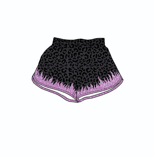 5.21 Kids Girls Black Leopard Glitter Elastic Waist Running Shorts