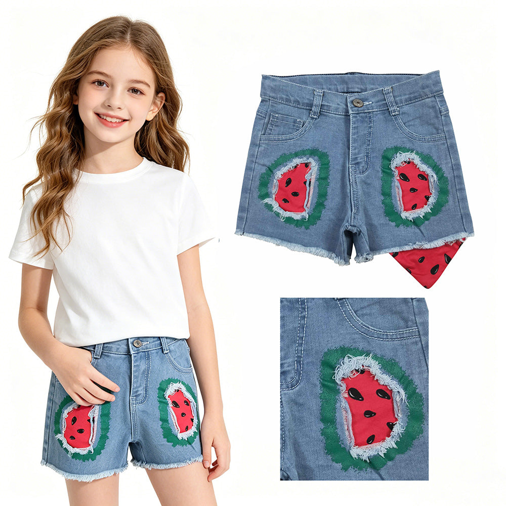 Watermelon Blue Denim Baby Girls Summer Shorts  SS0948