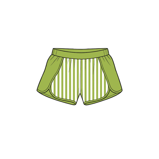 6.19 Preorder SS0952 Green Stripes Print Girls Bottom Yoga Shorts
