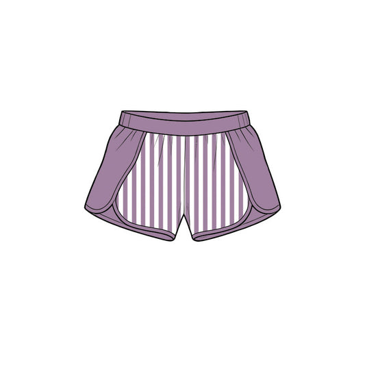 6.19 Preorder SS0953 Purple Stripes Print Girls Bottom Yoga Shorts