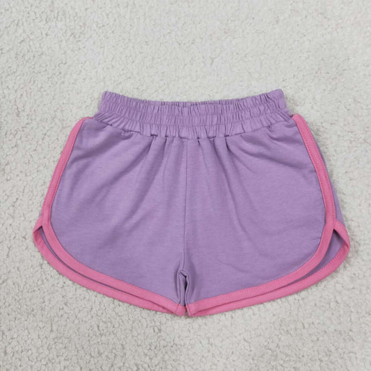 SS0991 Purple Pink Cotton Girls Bottom Contrast Trim Dolphin Shorts