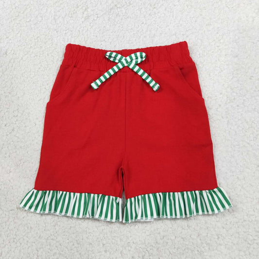 SS0997 Girls Red Pockets Bottom Shorts with Ruffle