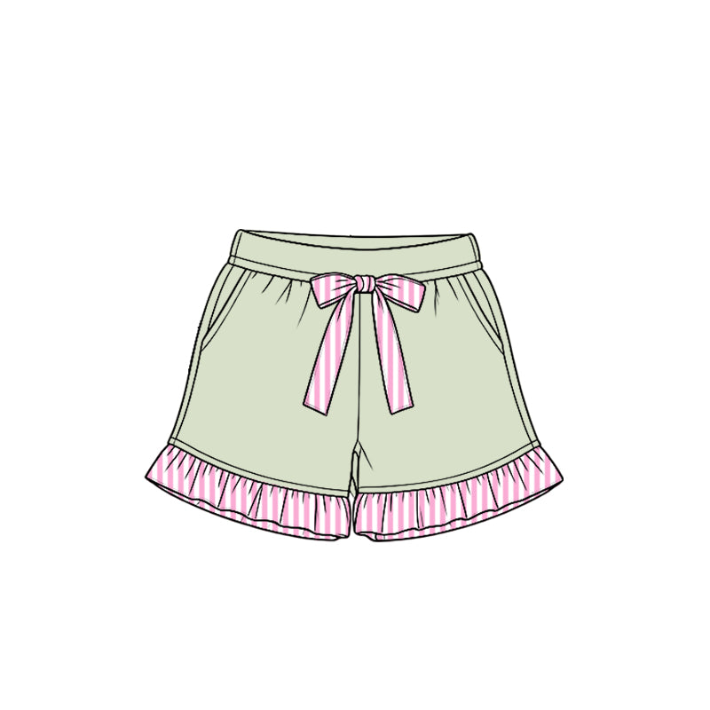 8.15 Preorder Kids Girls Light Green with Pink Stripe Ruffle