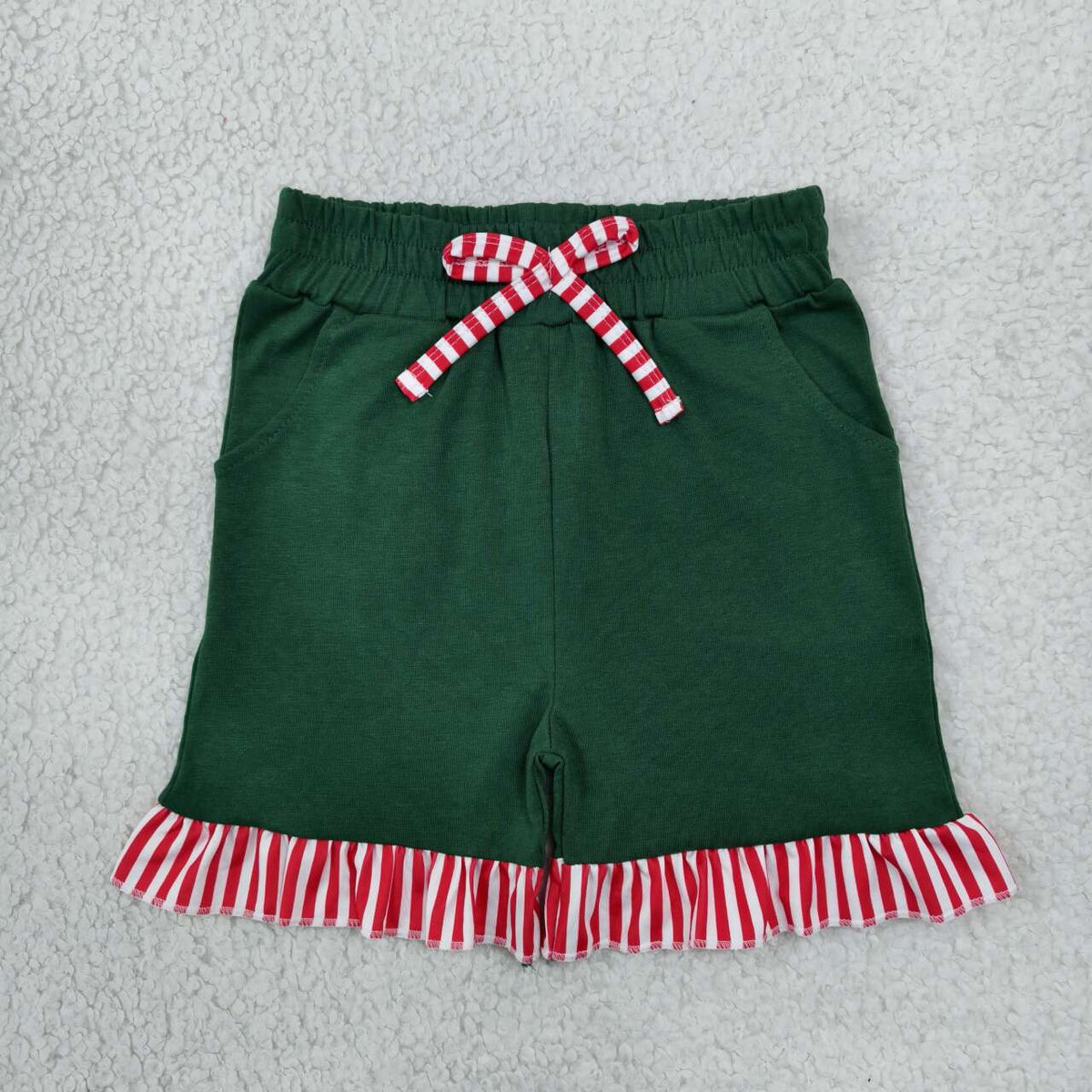 SS1002 Girls Green Shorts with Pink Stripe Ruffle