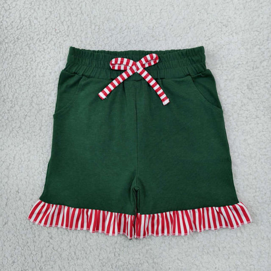 SS1002 Girls Green Shorts with Pink Stripe Ruffle