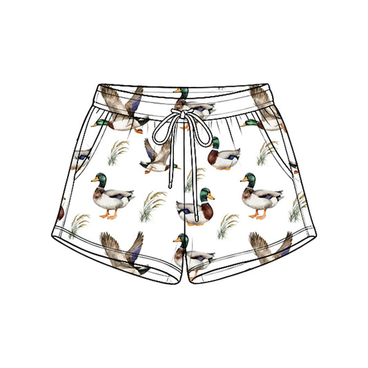 8.25 Preorder SS1009 Duck White Print Pockets Boys Bottom Shorts