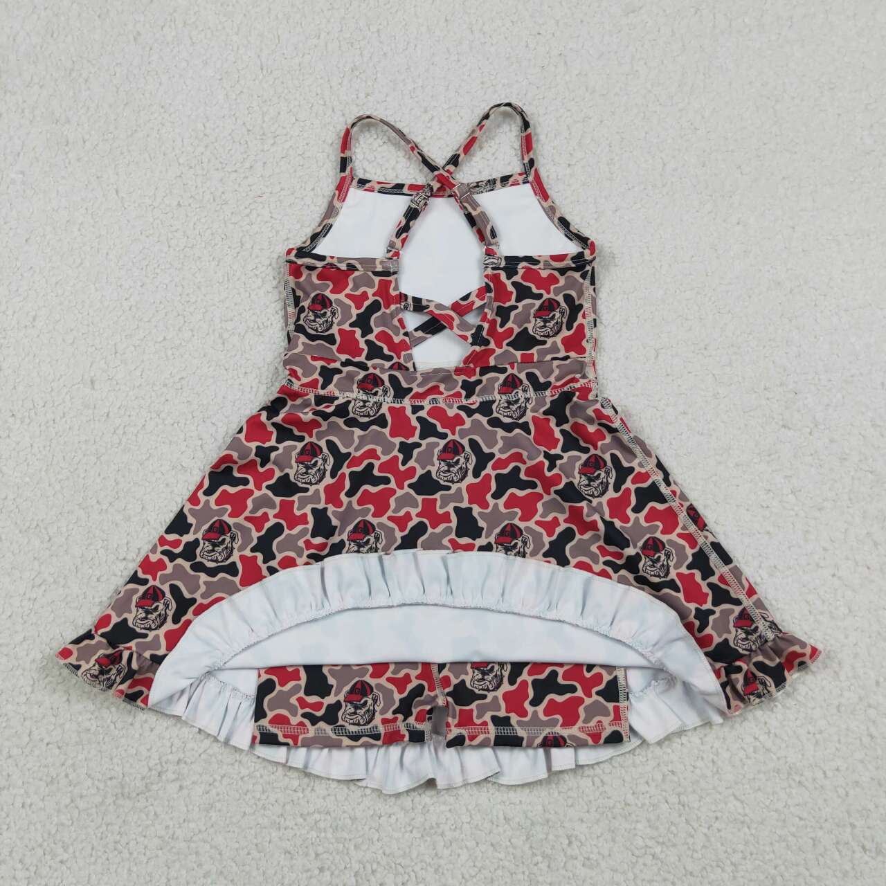 Teams Georgia Camo Print Girls Summer Strap Shorts Ruffle Knee Length Yoga Dress