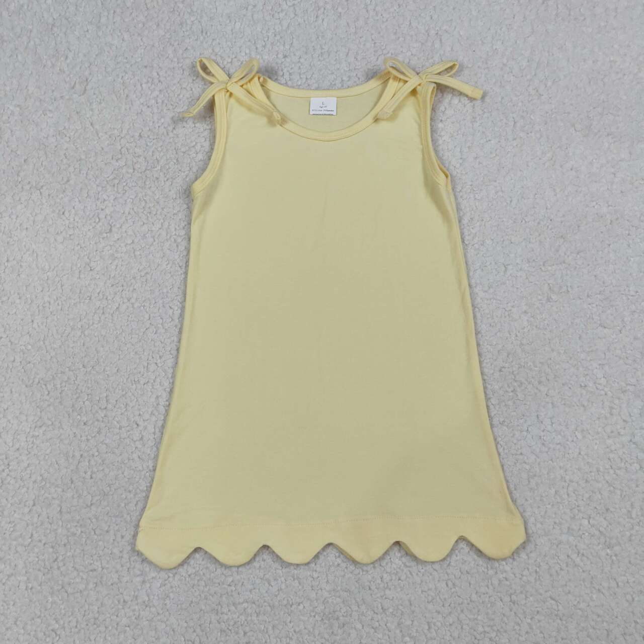 GSD3707 Baby Girls Yellow Solid Color Cotton Sleeveless Scalloped Dress