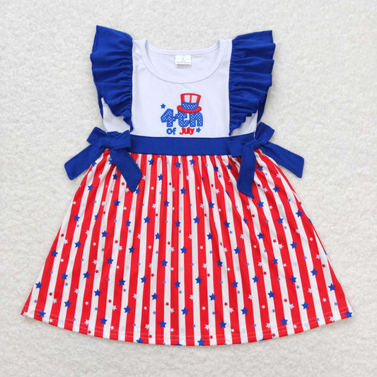 GSD0674 4th of July Embroidery Stars Stripes Baby Girls Flutter Sleeve Dress