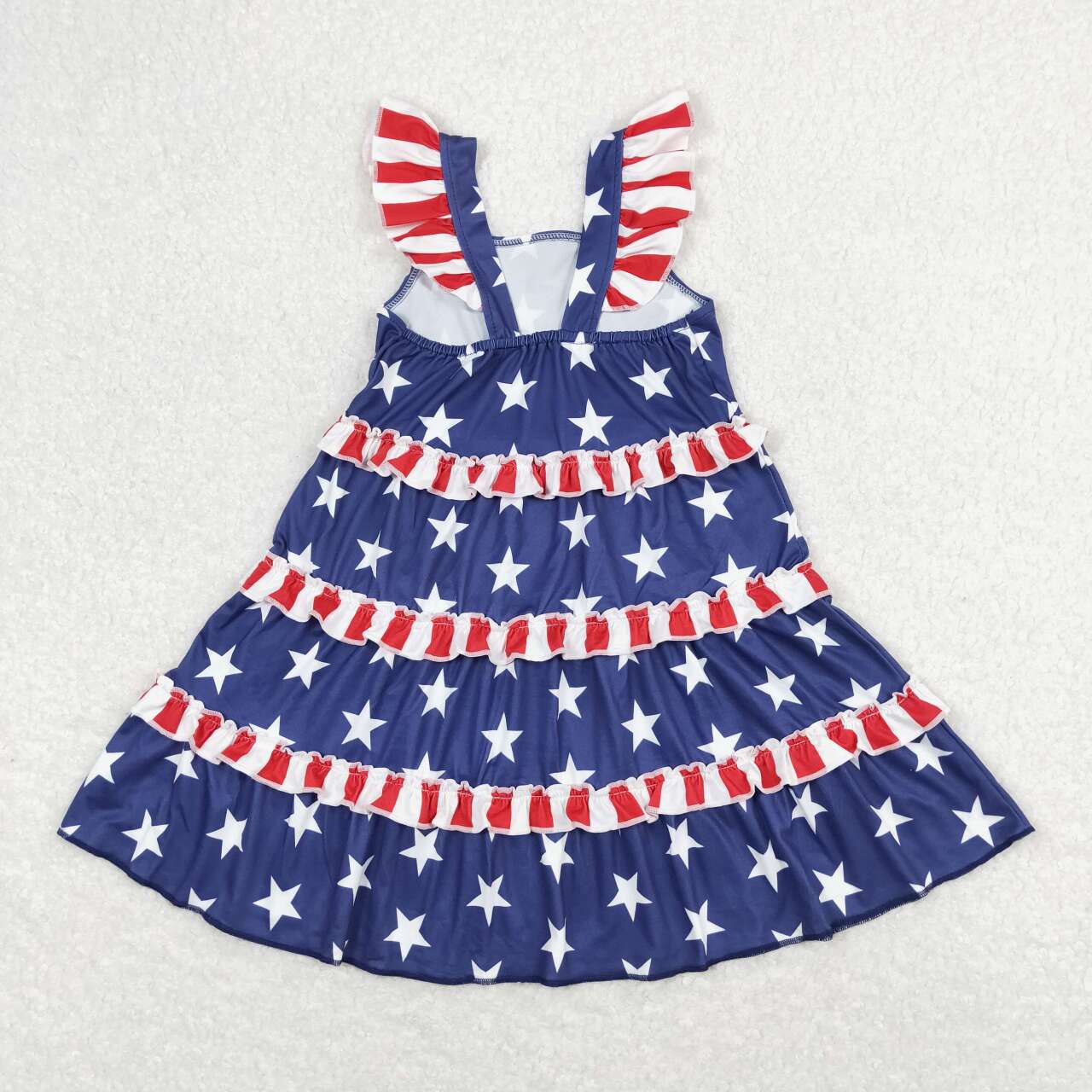 GSD0681 Stars Stripes Ruffles Baby Girls 4th of July Flutter Sleeve Dress