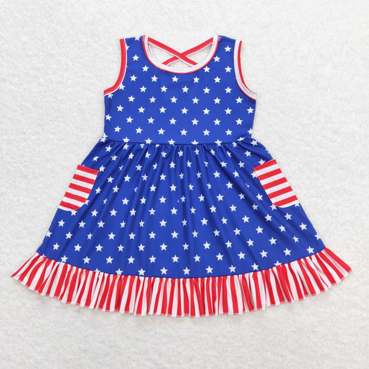 GSD0976 Stars Stripes Pockets Baby Girls 4th of July Sleeveless Dress