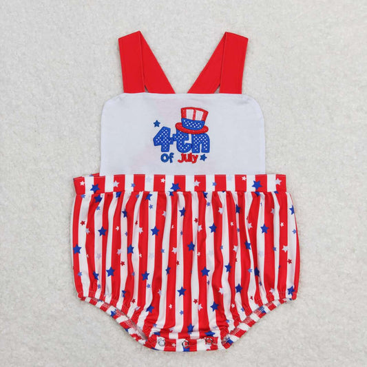 SR0810 4th of July Embroidery Stars Baby Boys Backless Romper