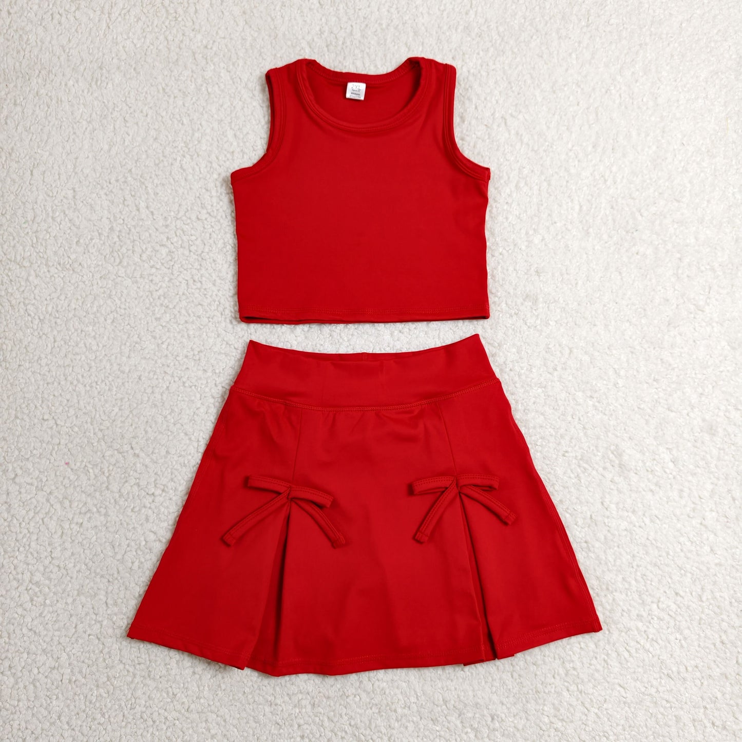 GSD3759 Red Tank Top Bows Skort Girls Summer Yoga Clothes Set