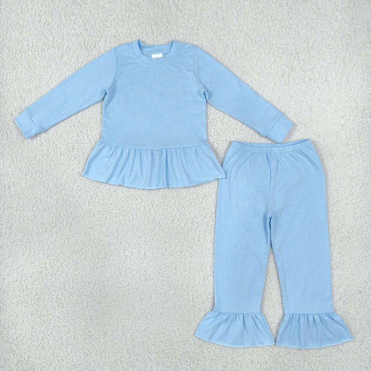 GLP3748 Blue Cotton Long Sleeve Top Ruffle Pants Girls Fall Clothes Set
