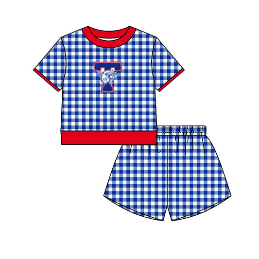 (Custom Design Preorder MOQ 5) Teams Temple Wildcats Top Blue Checkerd Shorts Mommy and Me Summer Yoga Clothes Set
