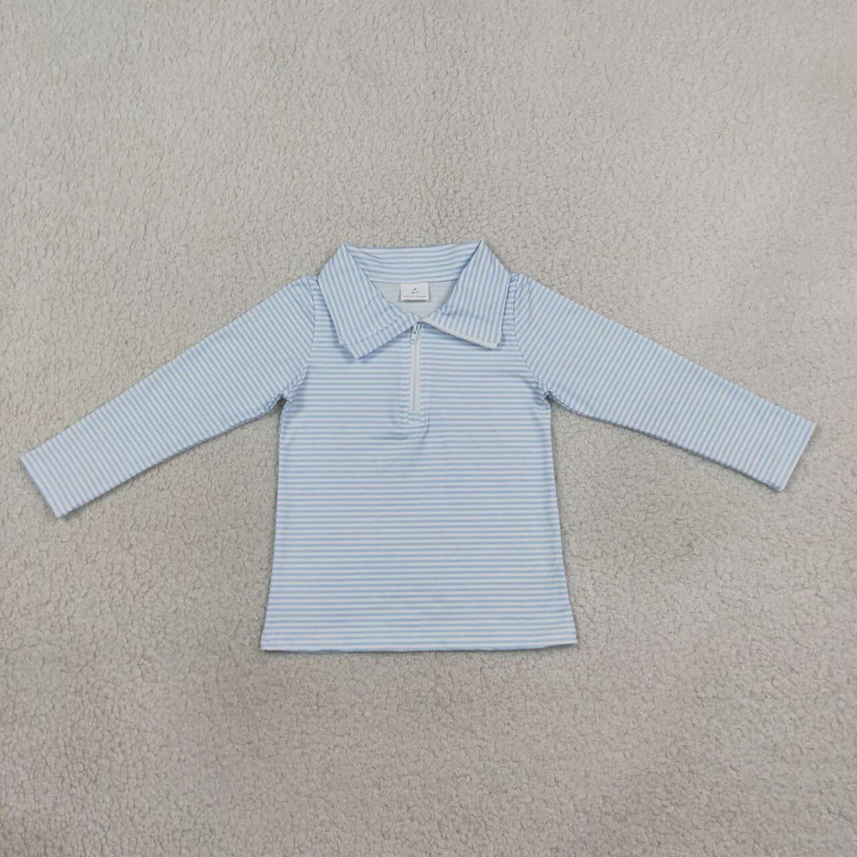 BT1878 Blue Stripes Kids Boys Long Sleeve Zipper Pullover Top