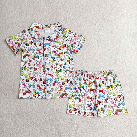 BSSO0816 Cartoon Mouse Girls Summer Button Pajamas Clothes Set