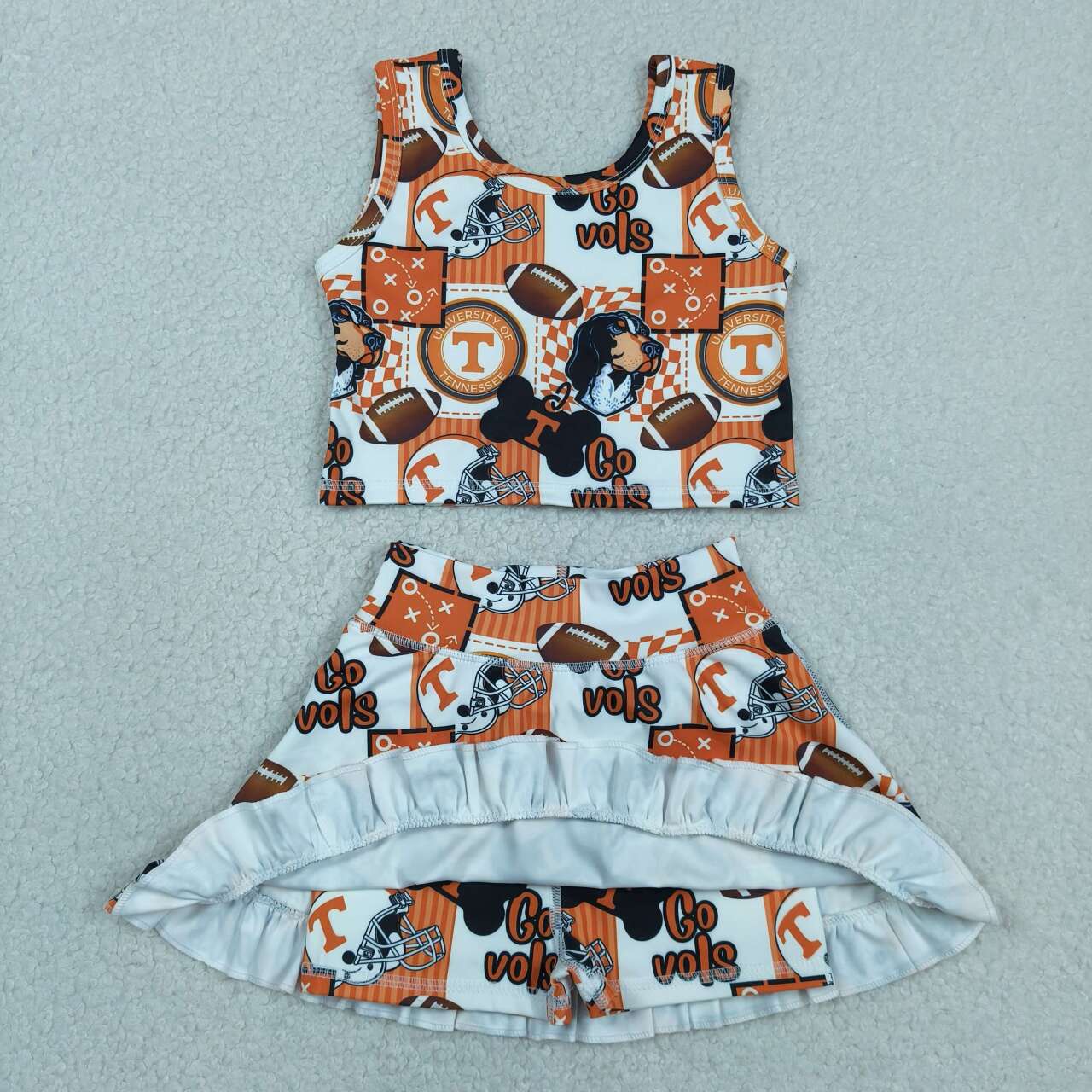 Teams Tennessee VOLS Tank Top Ruffle Skirts Shorts Girls Summer Yoga Clothes Set