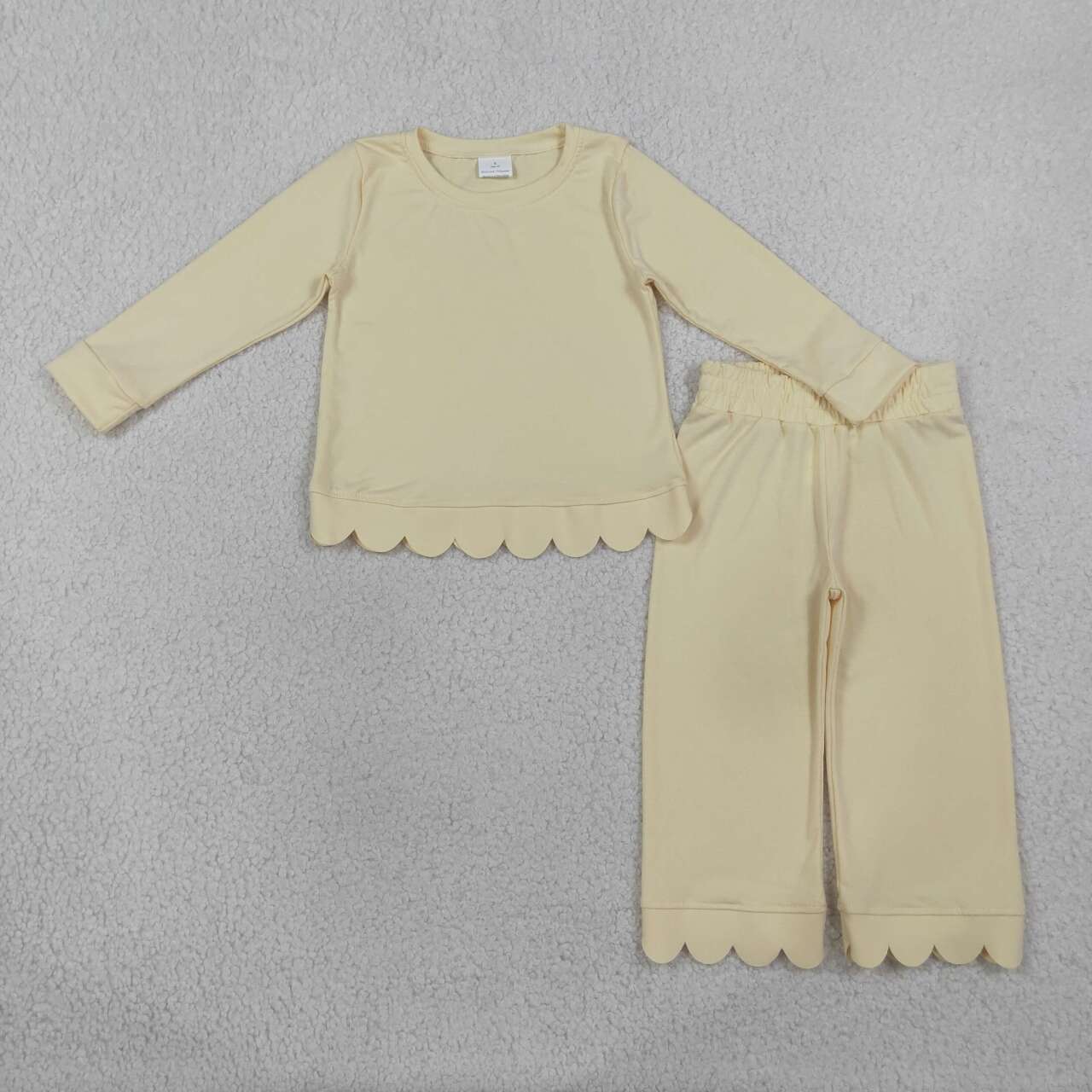 GLP3293 Yellow Cotton Scallop Edge Long Sleeve Pants Girls Fall Clothes Set