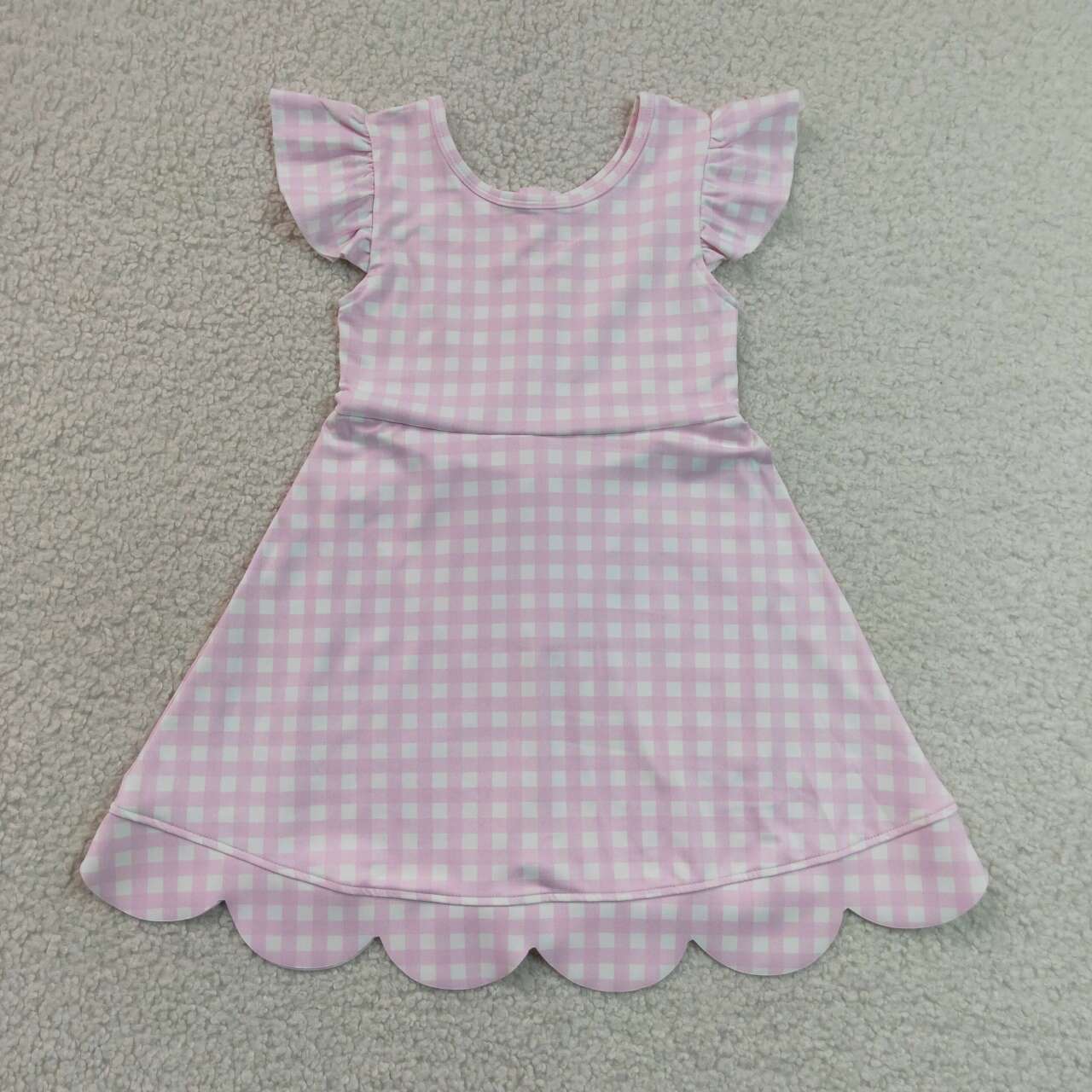 Toddler Girls Pink Gingtham Flutter Sleeve Knee Length Scalloped Dress