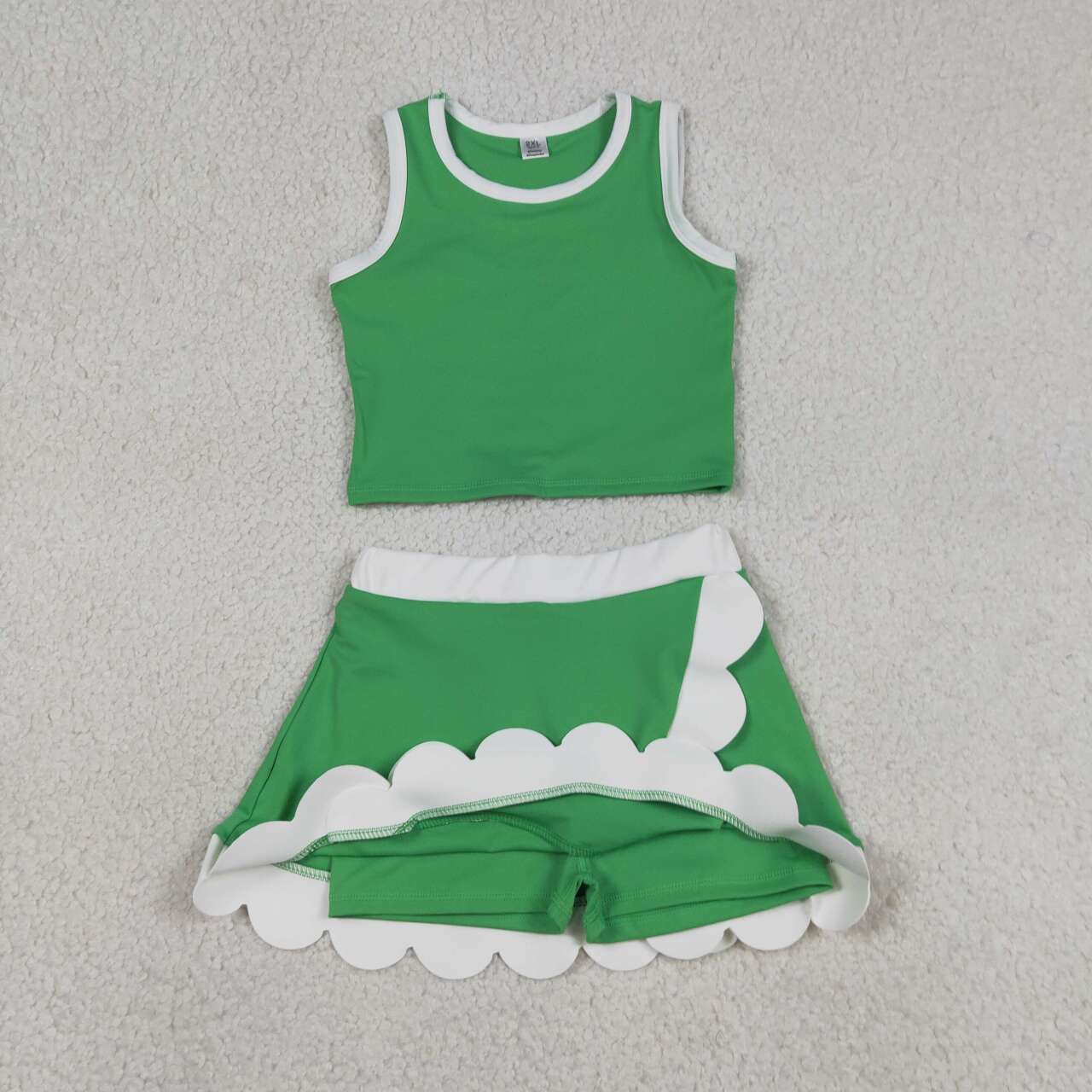 Kids Girls Green & White Scallop Active Skort Set