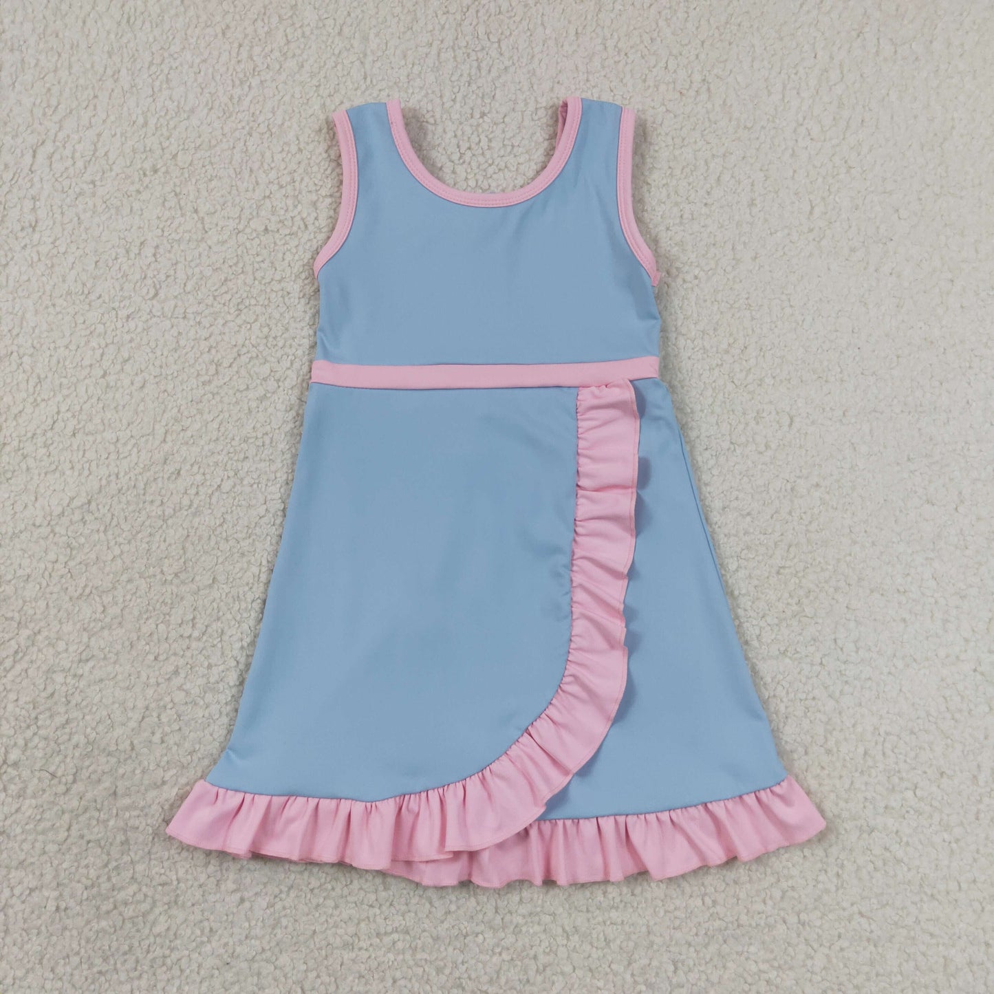Blue & Pink Girls Sleeveless Scallop Yoga Dress