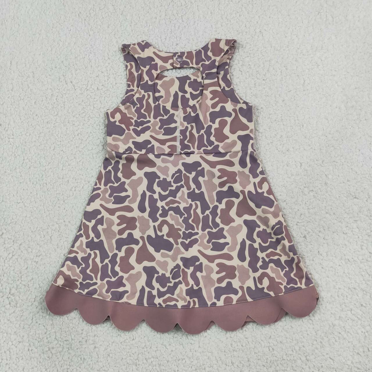 Brown Camo Girls Sleeveless Scallop Bows Yoga Dress