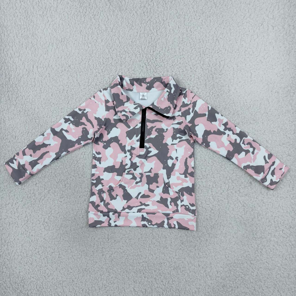 GT1178 Pink Camo Print Girls Zipper Pullover Yoga Top