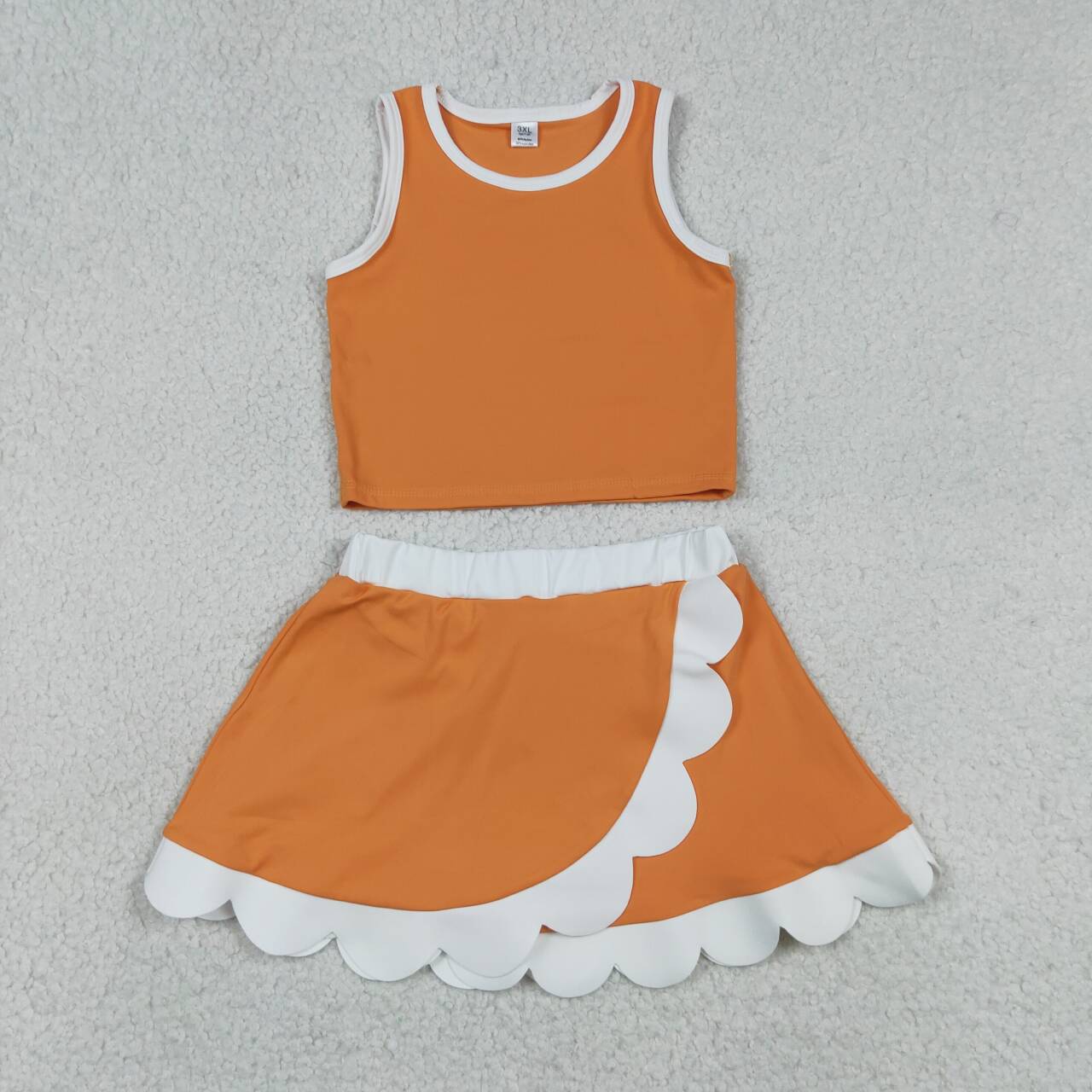 20 Solid Colors Tank Top Scallop Edge Skort Baby Girls Active Clothes Set Sisters Yoga Outfits