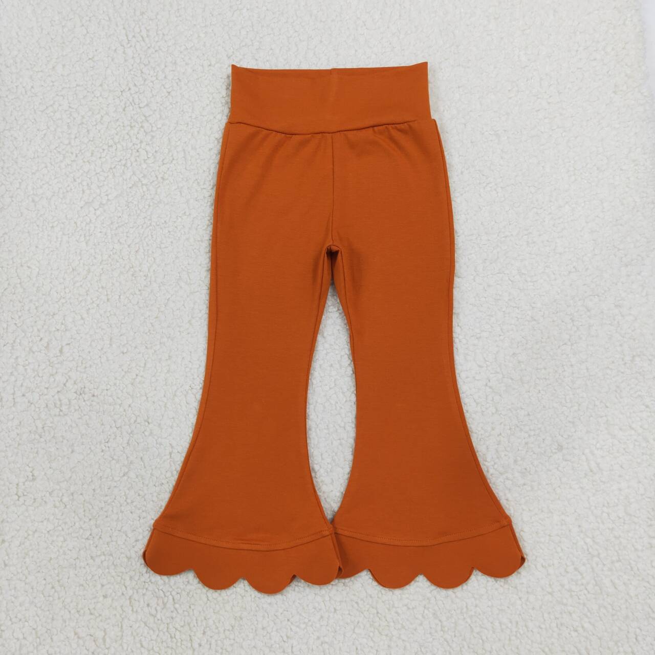 P1083 Pumpkin Cotton Girls Scallop Edge Bell Bottom Pants