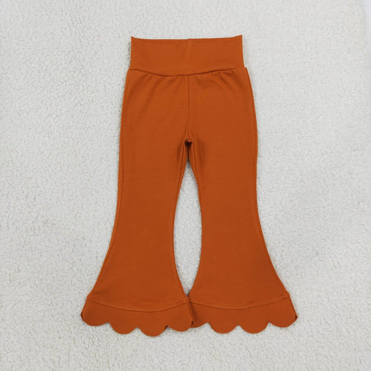 P1083 Pumpkin Cotton Girls Scallop Edge Bell Bottom Pants