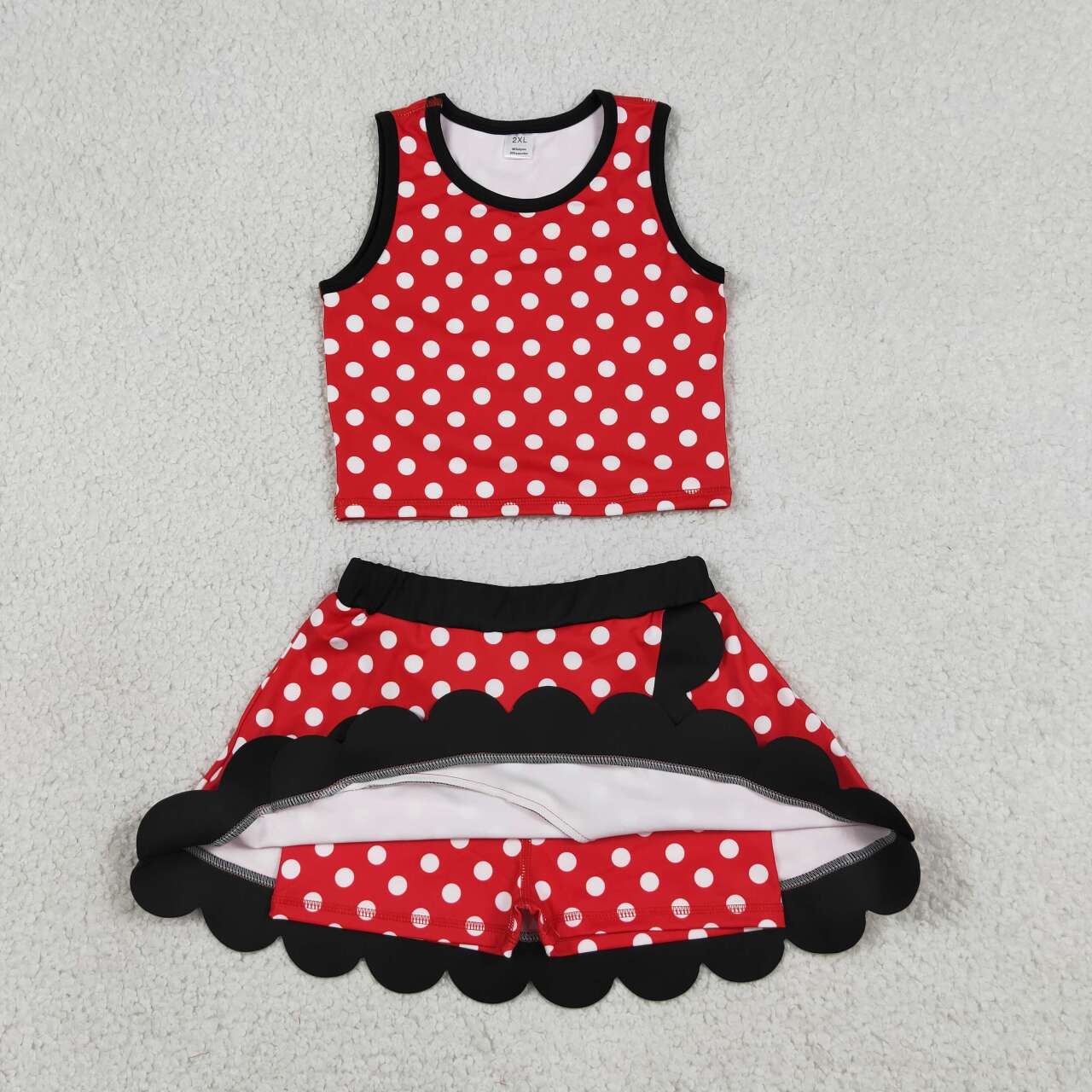 Red Dots Sleeveless Top Scallop Skirts Girls Summer Yoga Clothes Set