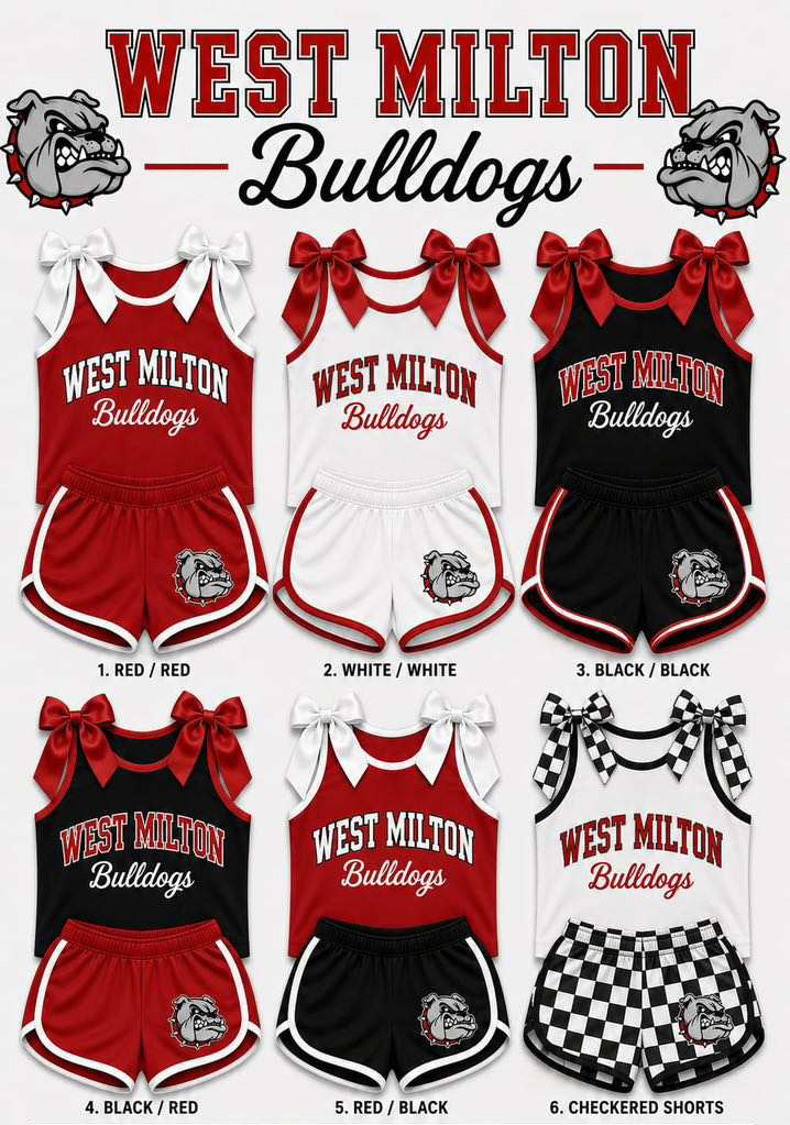 (Custom Design Preorder MOQ 5) Teams West Milton Bulldogs Bows Vest Top Shorts Mommy and Me Summer Yoga Clothes Set