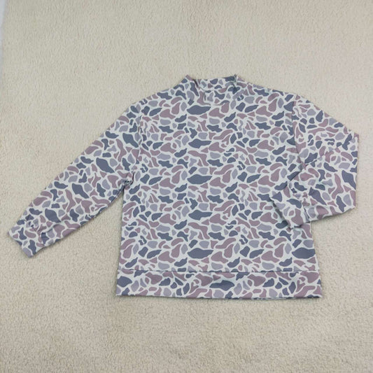 GT1816 Adult Grey Camo Print Woman Mock Neck Yoga Long Sleeve Tee Shirts Top