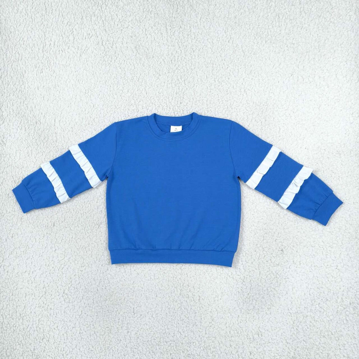 GT1860 Royal Blue White Ruffle Girls Fall Cotton Pullover Sweatshirt Top