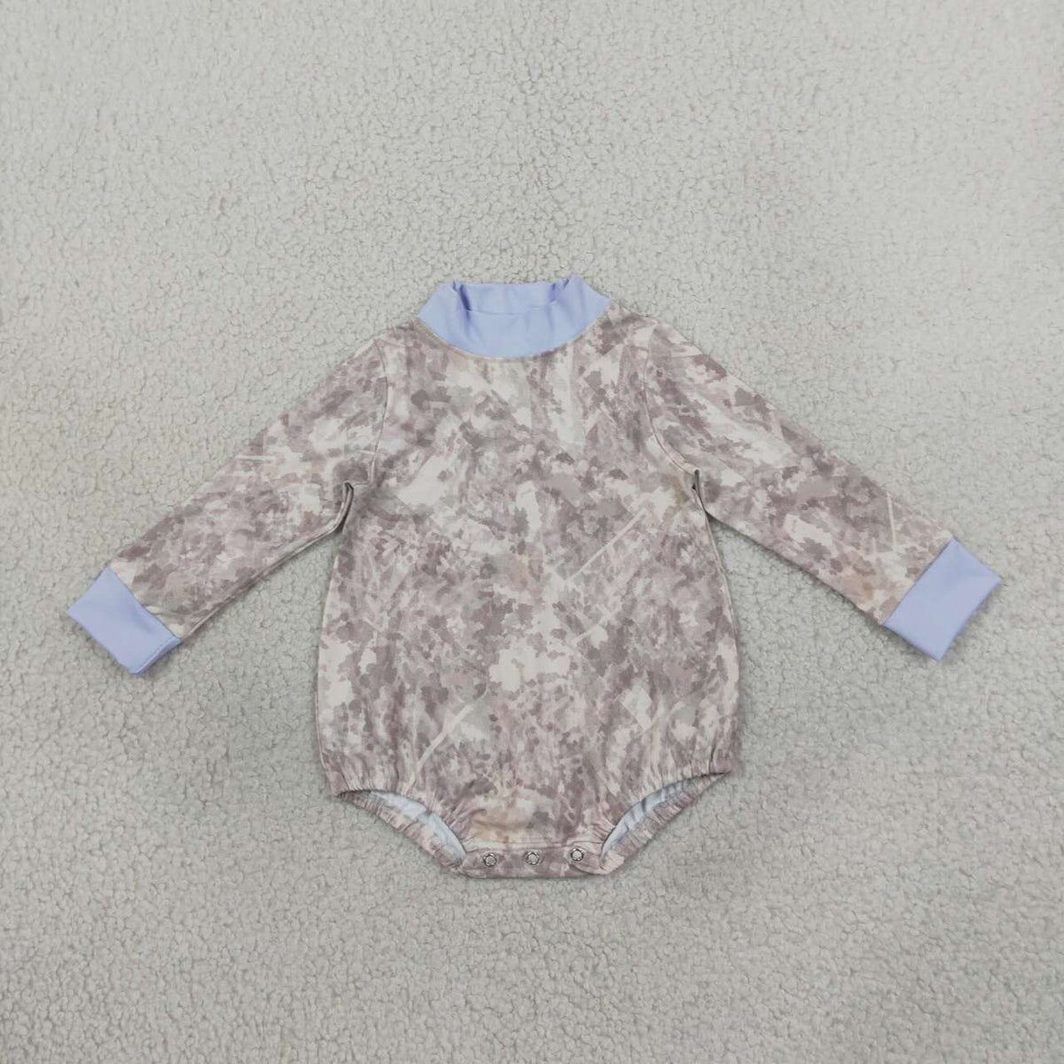 LR3307 Realtree Camo  Blue Trim Baby Girls Mock Neck Yoga Romper