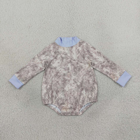 LR3307 Realtree Camo Blue Trim Baby Girls Mock Neck Yoga Romper