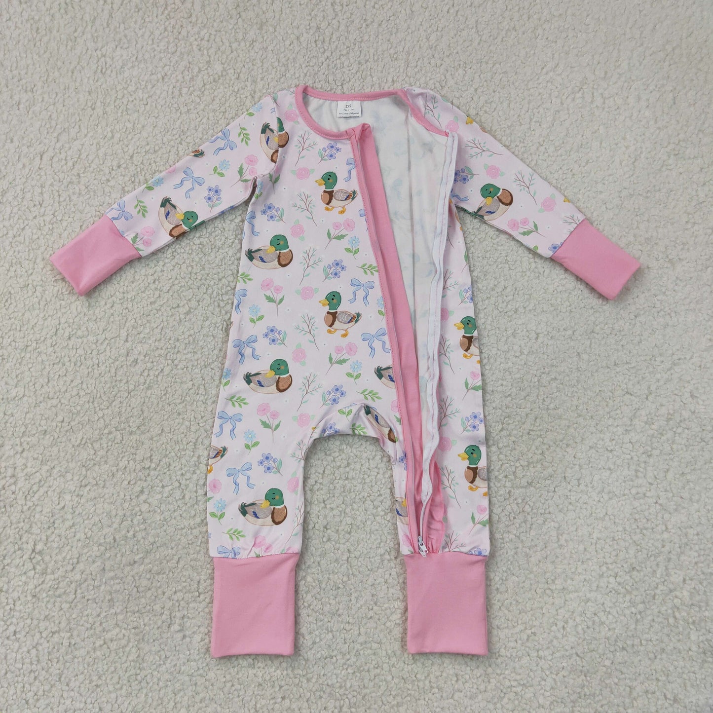 Duck Bows Flowers Baby Girls Fall Zipper Sleeper Romper