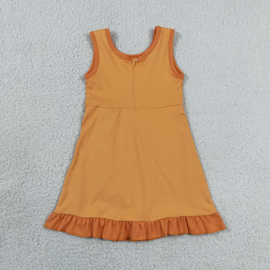 GSD4127 Orange Girls Sleeveless Ruffle Yoga Zipper Dress