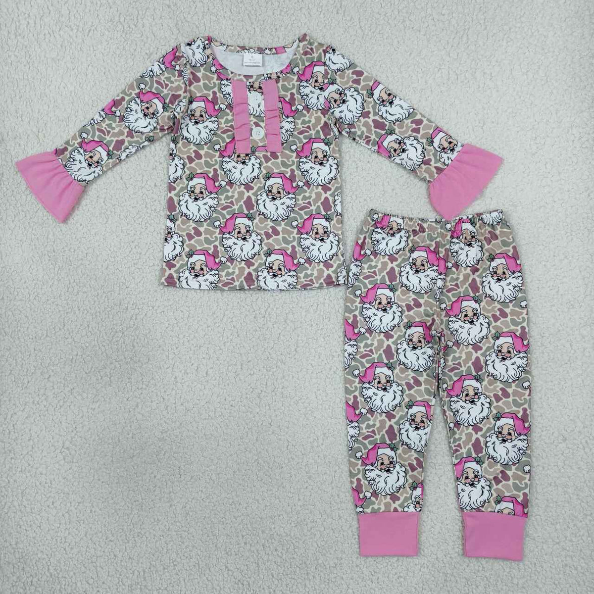 GLP3734 Santa Camo Print Girls Christmas Pajamas Clothes Set