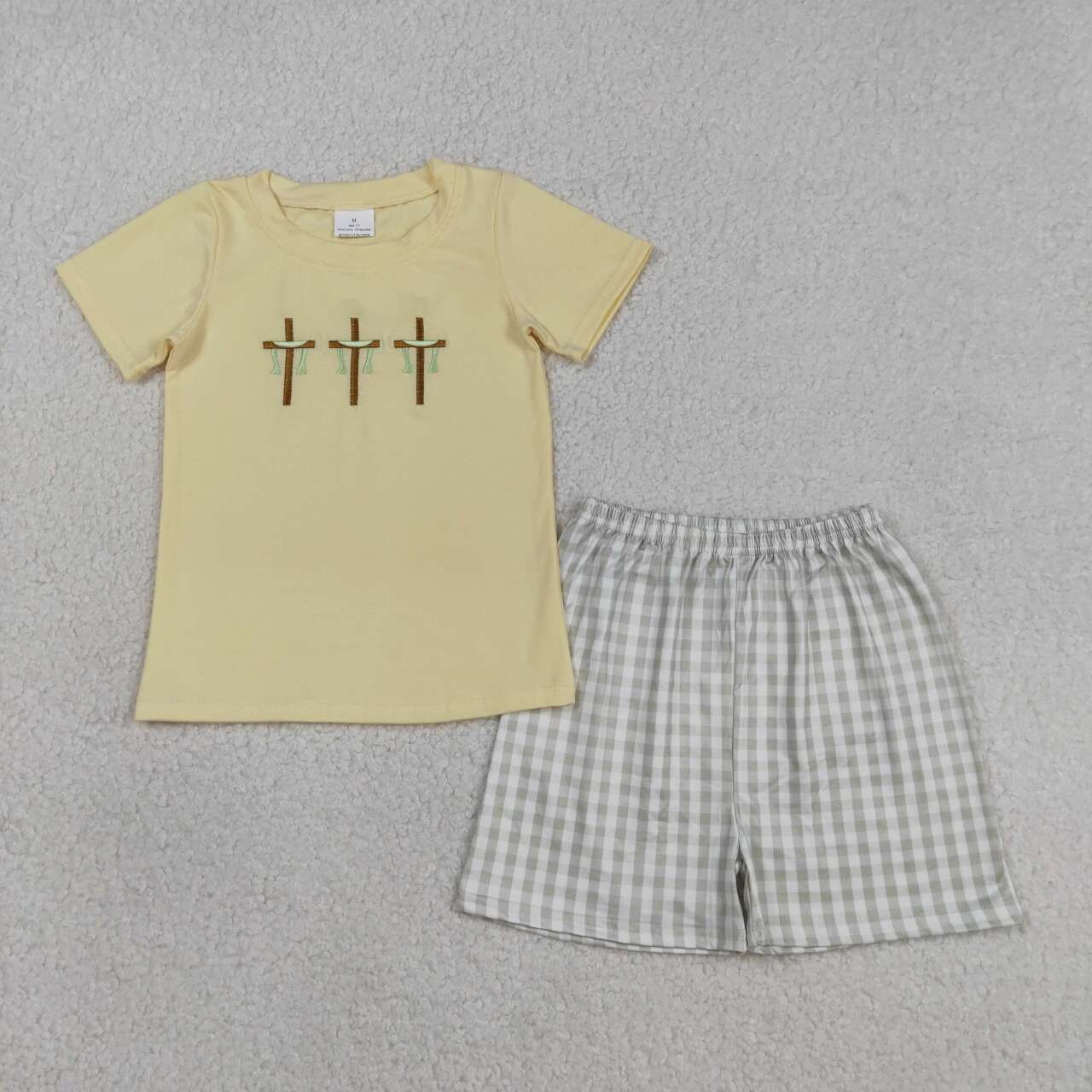 BSSO1717 baby Boys Embroidery Cross Easter Shorts Outfit