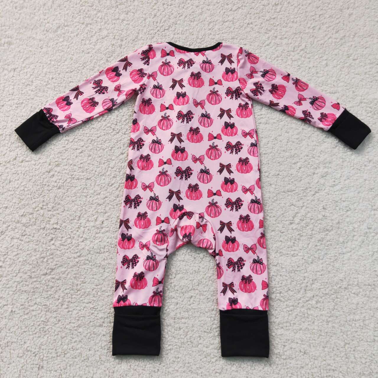 Pumpkin Bows Pink Baby Girls Fall Zipper Sleeper Romper