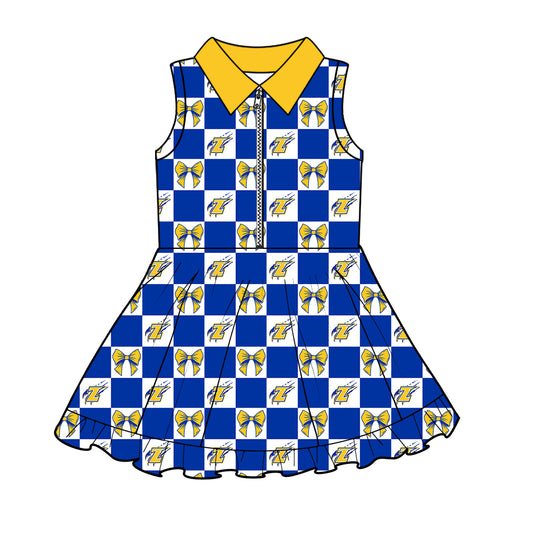 (Custom Design Preorder MOQ 5) Teams Zayalla Eagles Blue Checkerd Girls Summer Zipper Yoga Dress