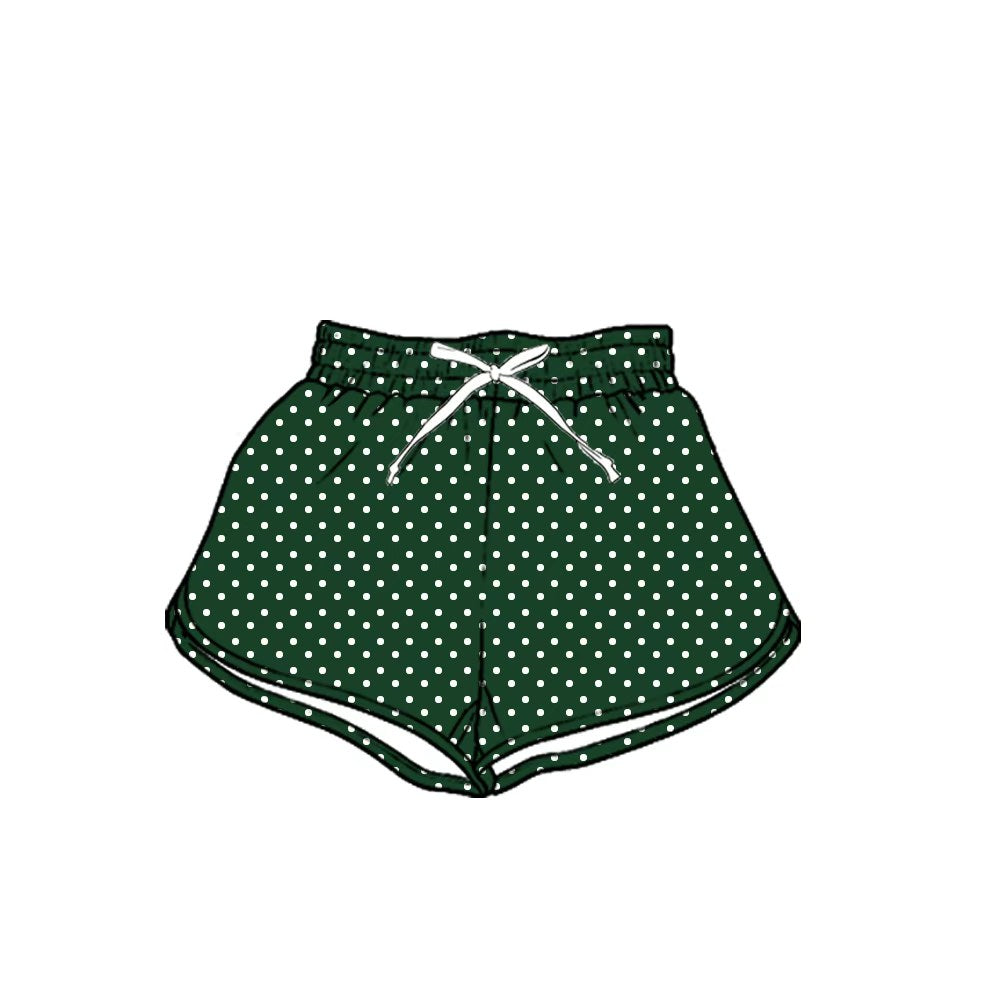 (Custom Design Preorder MOQ 5) Teams Dark Green Polka’d Dots Print Girls & Women Sports Bottom Shorts